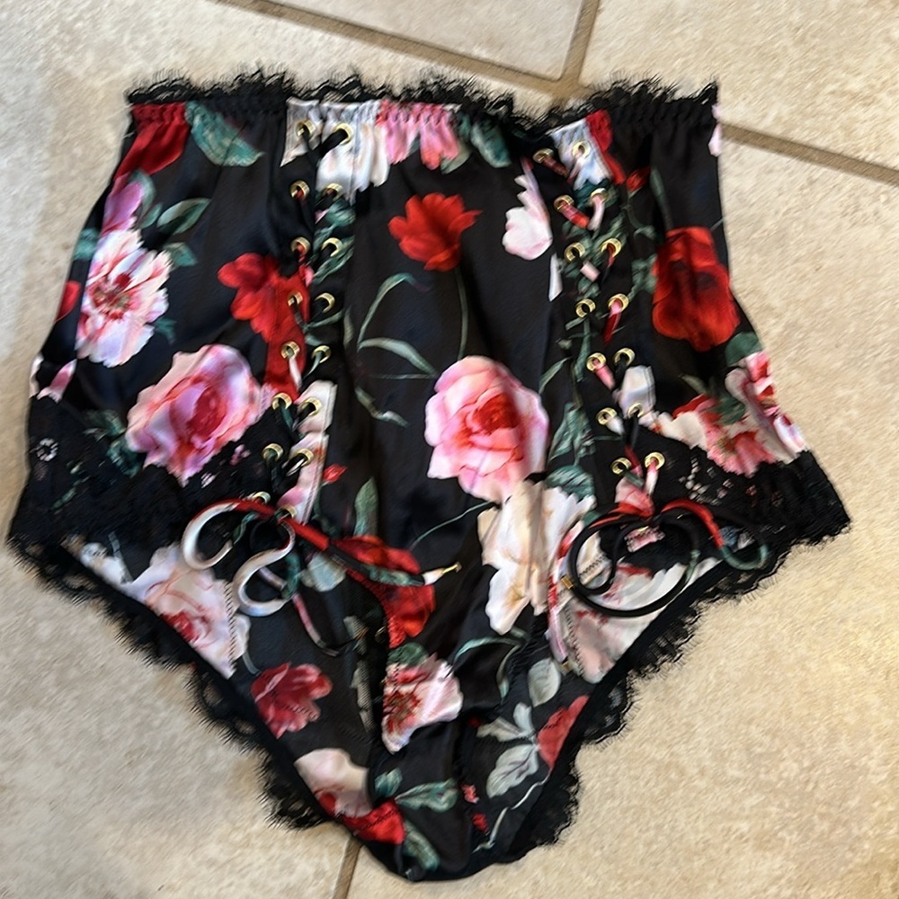 NWT! Victoria’s Secret Atelier Floral Satin High Rise Lace Up Panty S H… - Picture 3 of 7